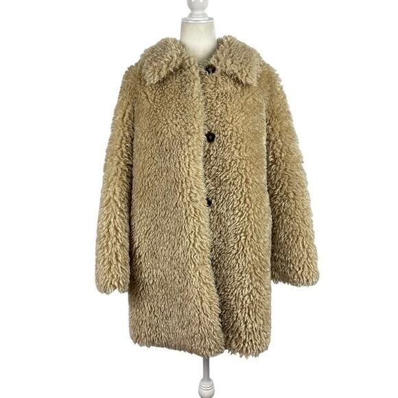 Zara Faux Fur Long Teddy Sherpa Jacket Coat Natural Beige Size Small 8490/241 - Picture 2 of 16